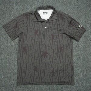 Waggle Shirt Mens Small Black Gray Sasquatch Bigfoot Performance Golf Polo